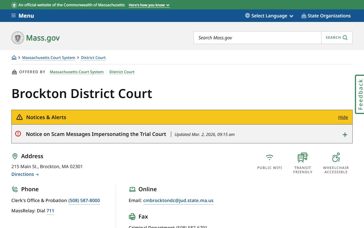 Brockton District Court criminal court records search page