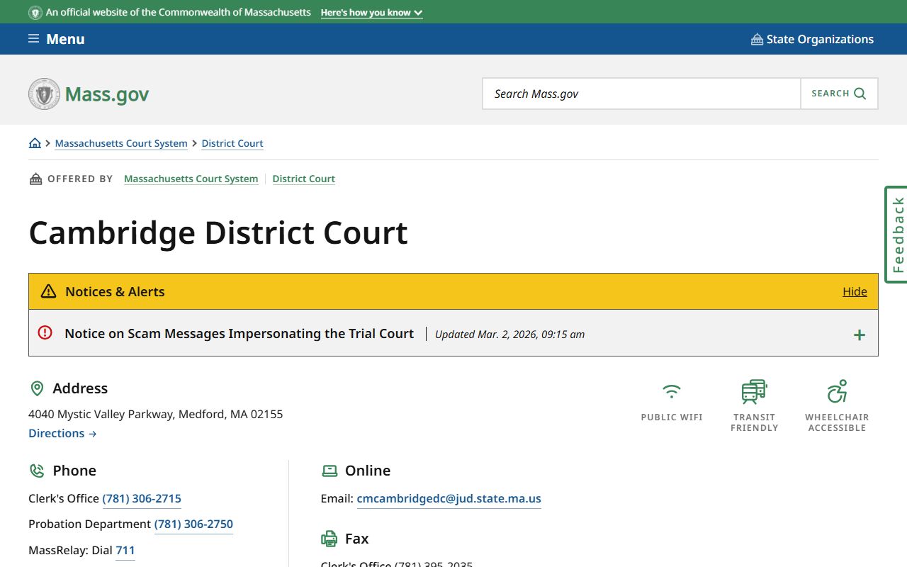 Cambridge District Court page for Cambridge criminal court records
