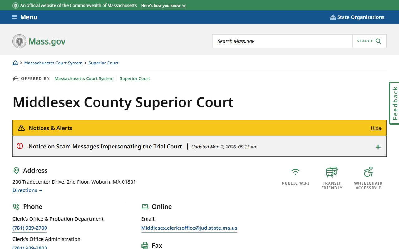 Middlesex Superior Court page for Cambridge criminal court records