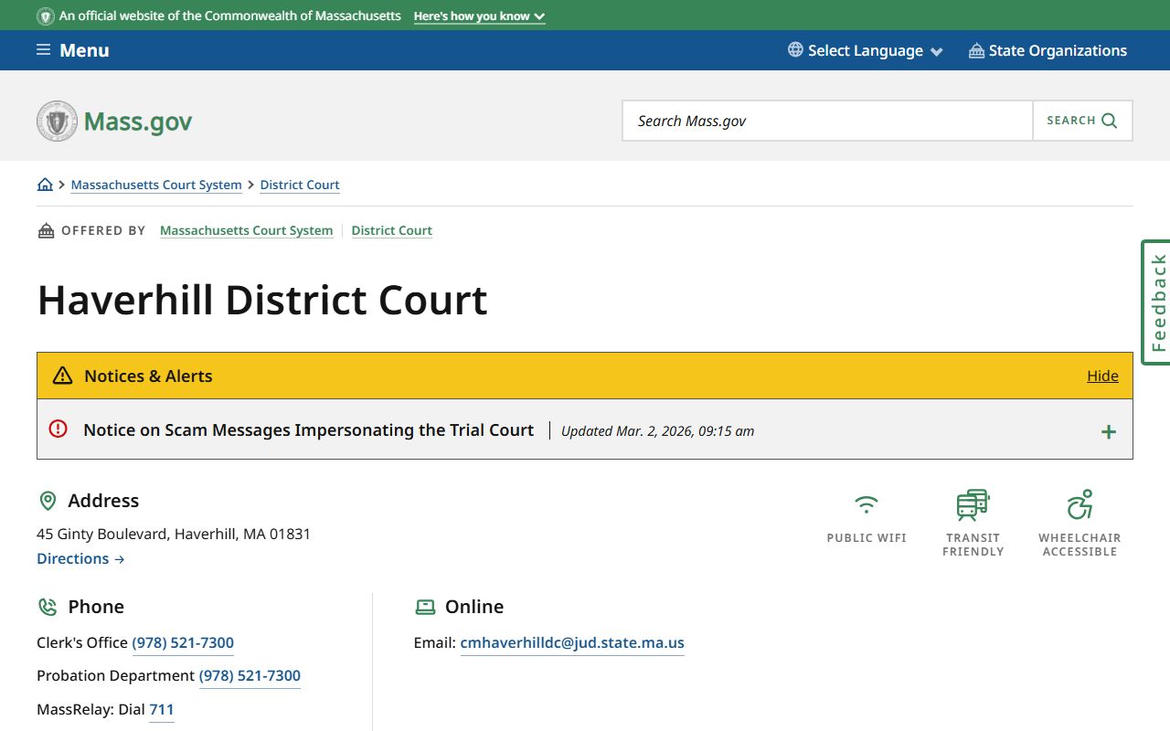 Haverhill District Court page for Haverhill criminal court records