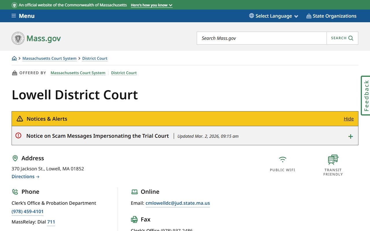 Lowell District Court page for Lowell criminal court records