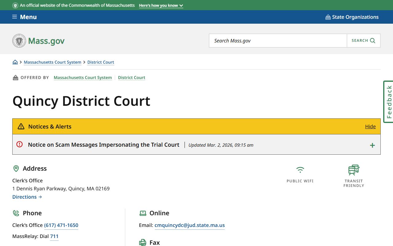 Quincy District Court criminal court records page