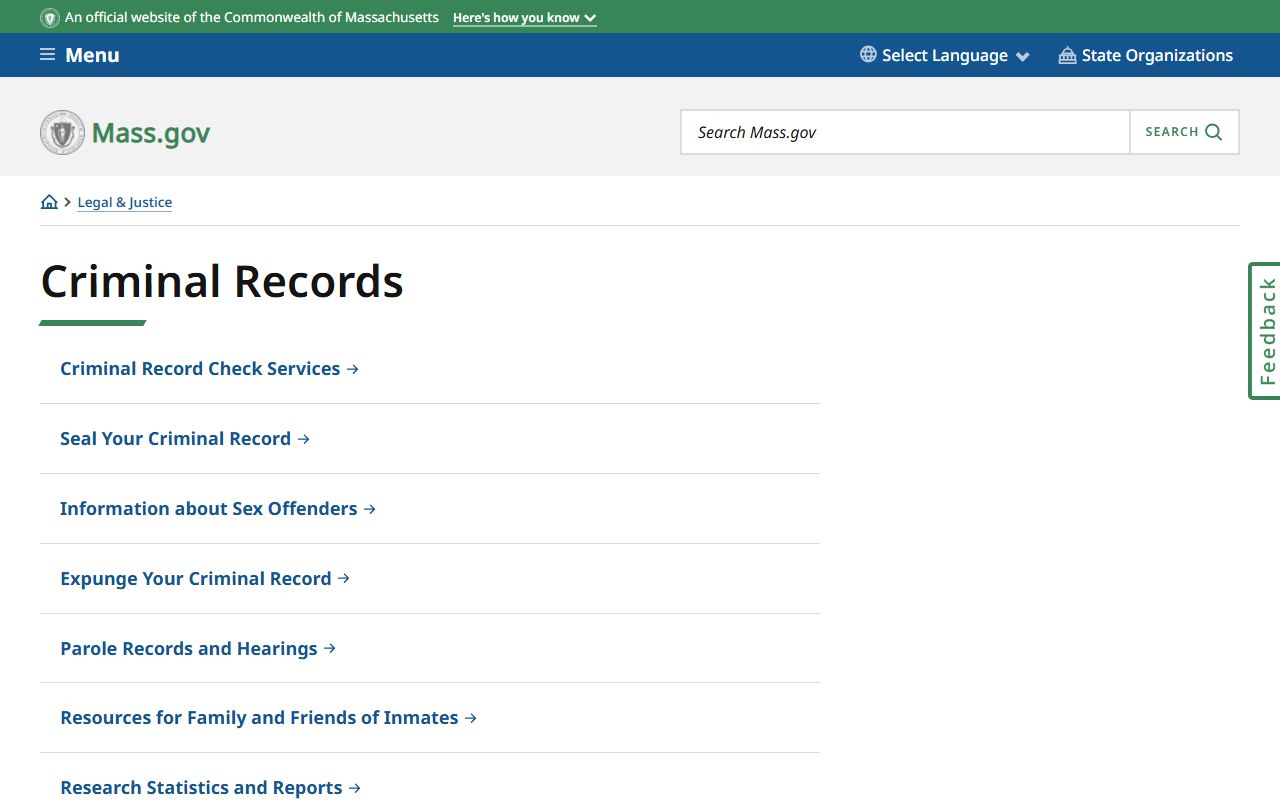 Massachusetts criminal records topic page on mass.gov