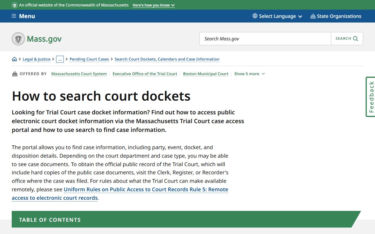 Massachusetts guide for how to search court dockets for criminal records