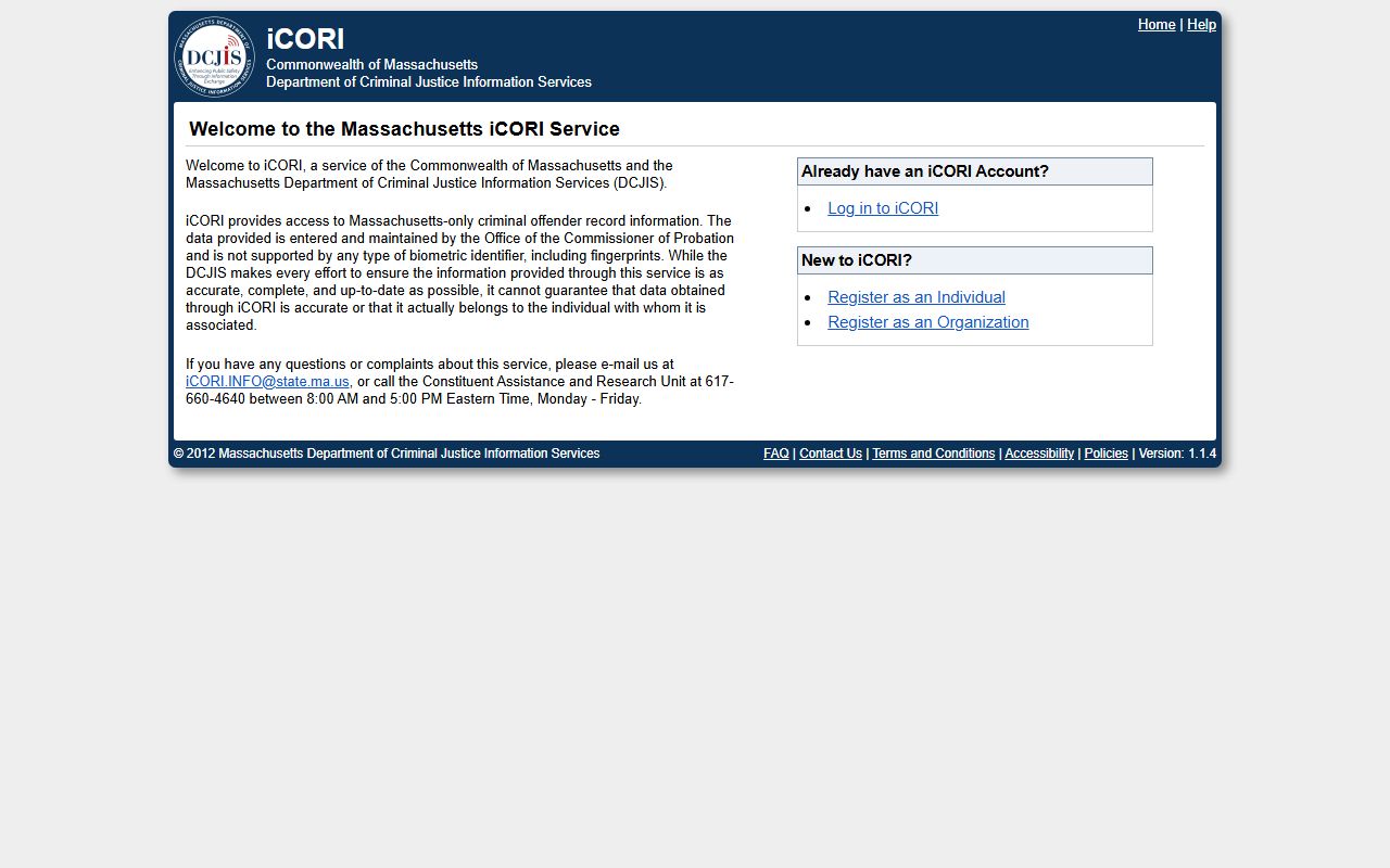 iCORI login portal for Massachusetts criminal record background checks