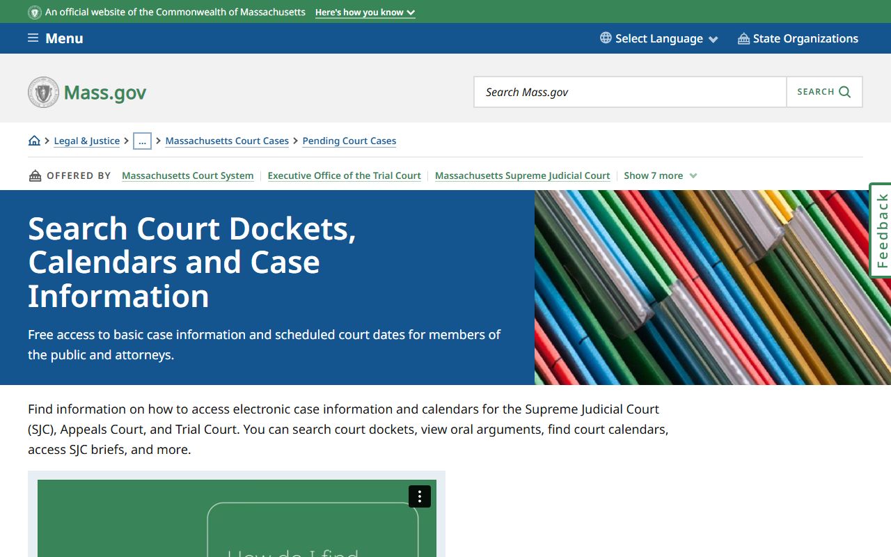 Massachusetts search court dockets guide for criminal records access